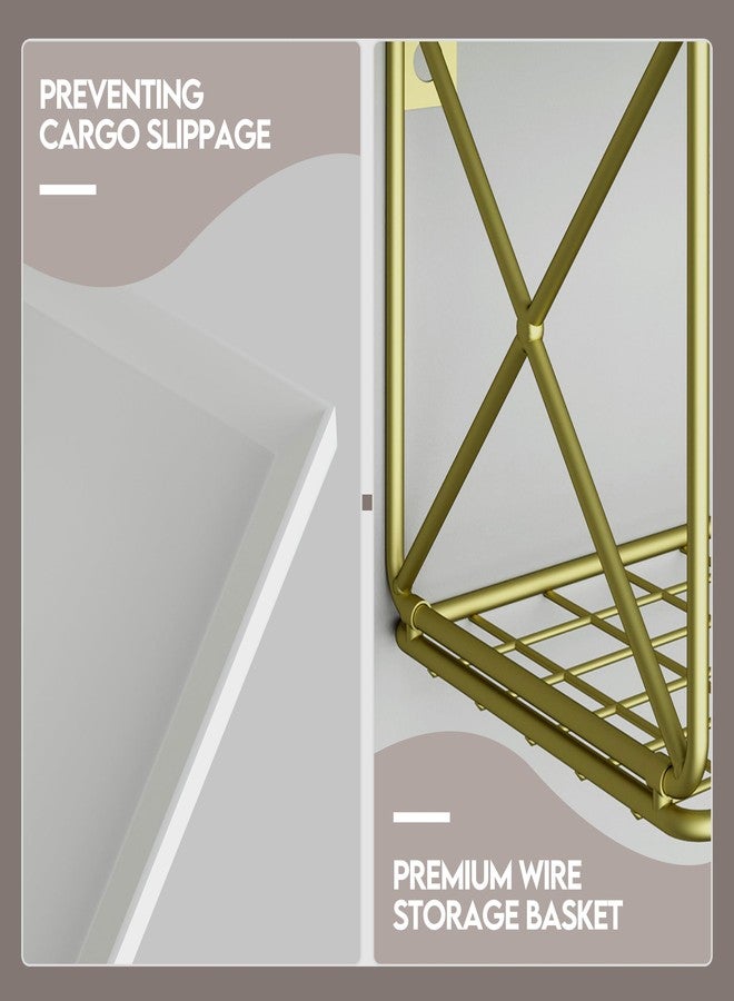 Bloddream Floating Bathroom Shelves with Wire Storage Basket, Wall Mounted Shelf Over Toilet, 3+1 Tier Wall Decor Small 15.7 Inch Set of 3(White) - Image 2